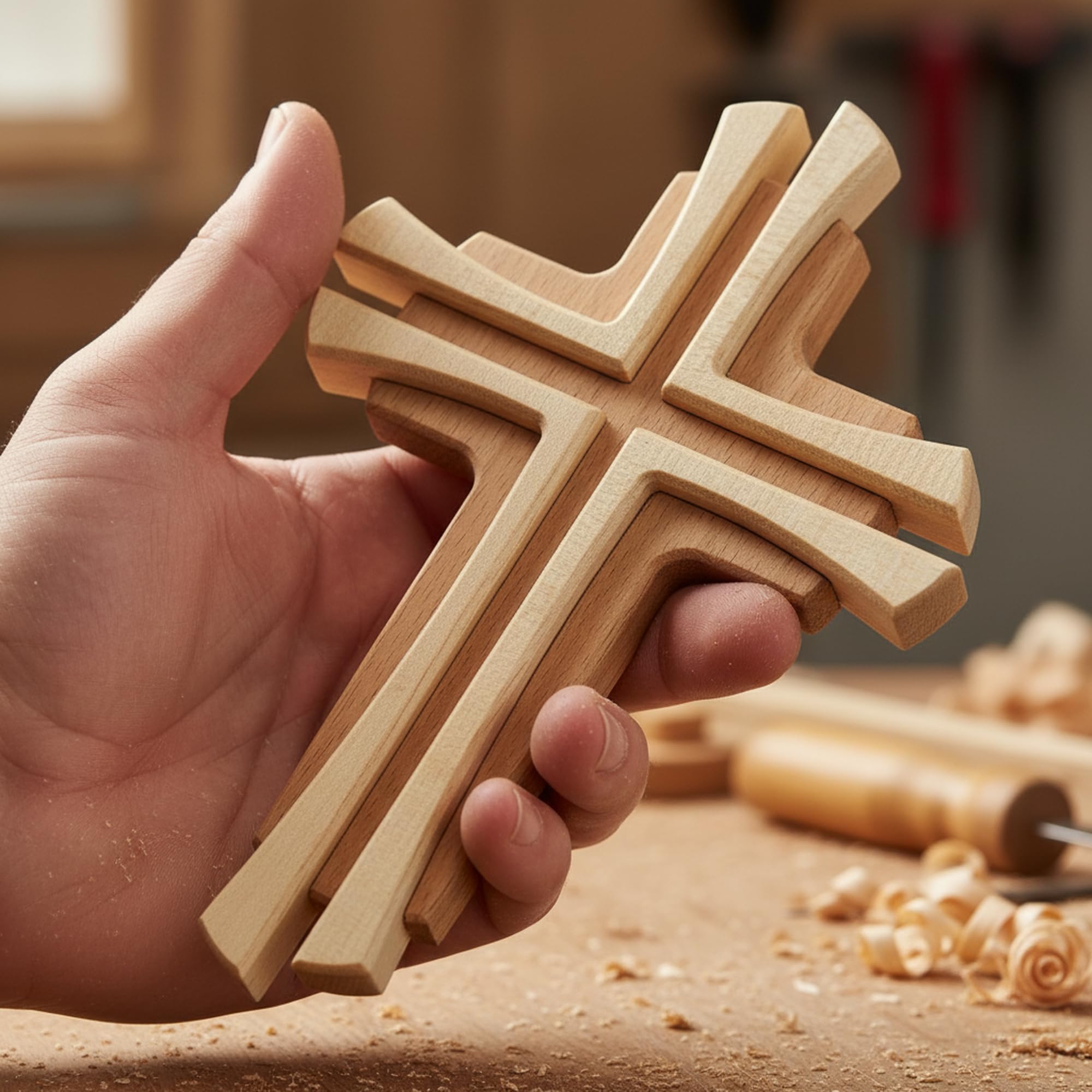Kalner Präsente Crucifix en bois de hêtre mural moderne