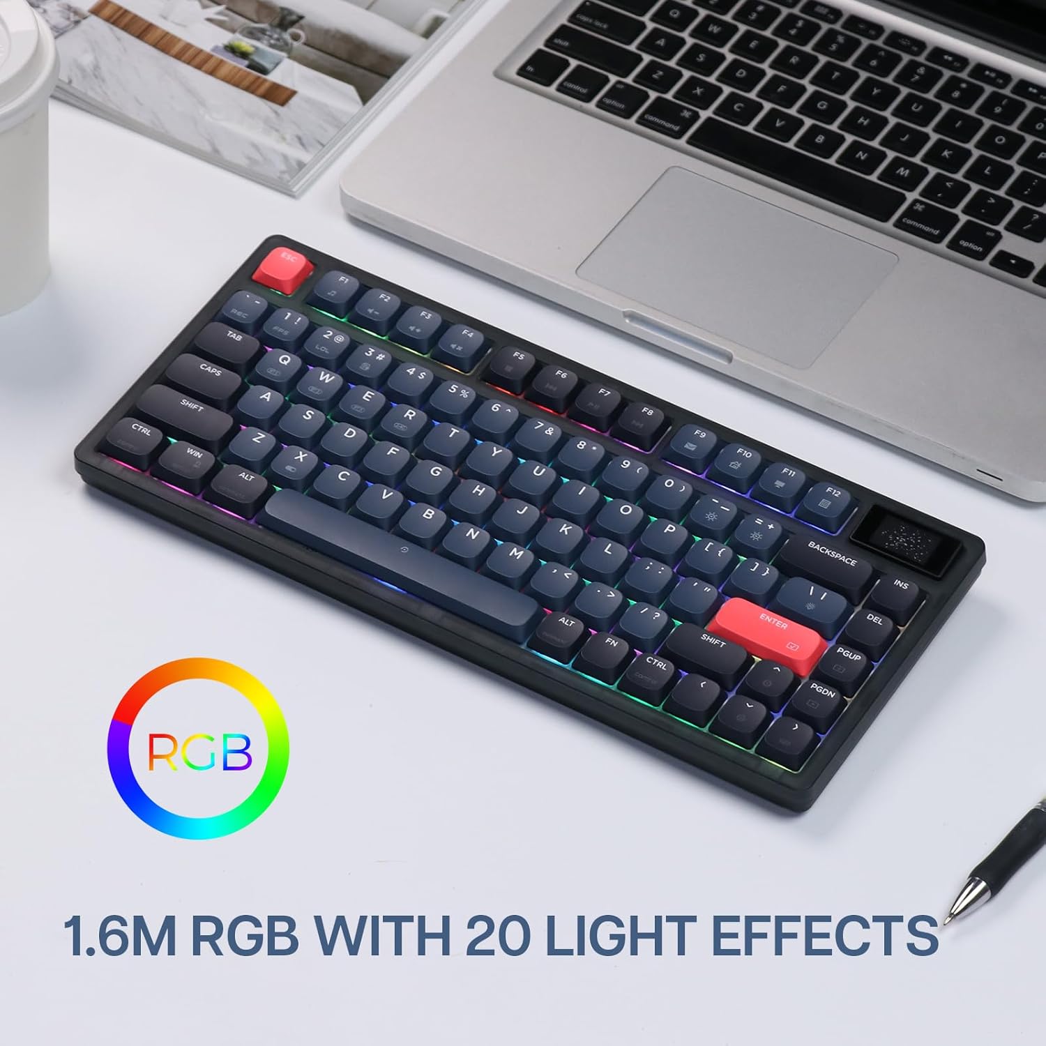 Ajazz AK832 Pro keyboard displaying colorful RGB backlighting