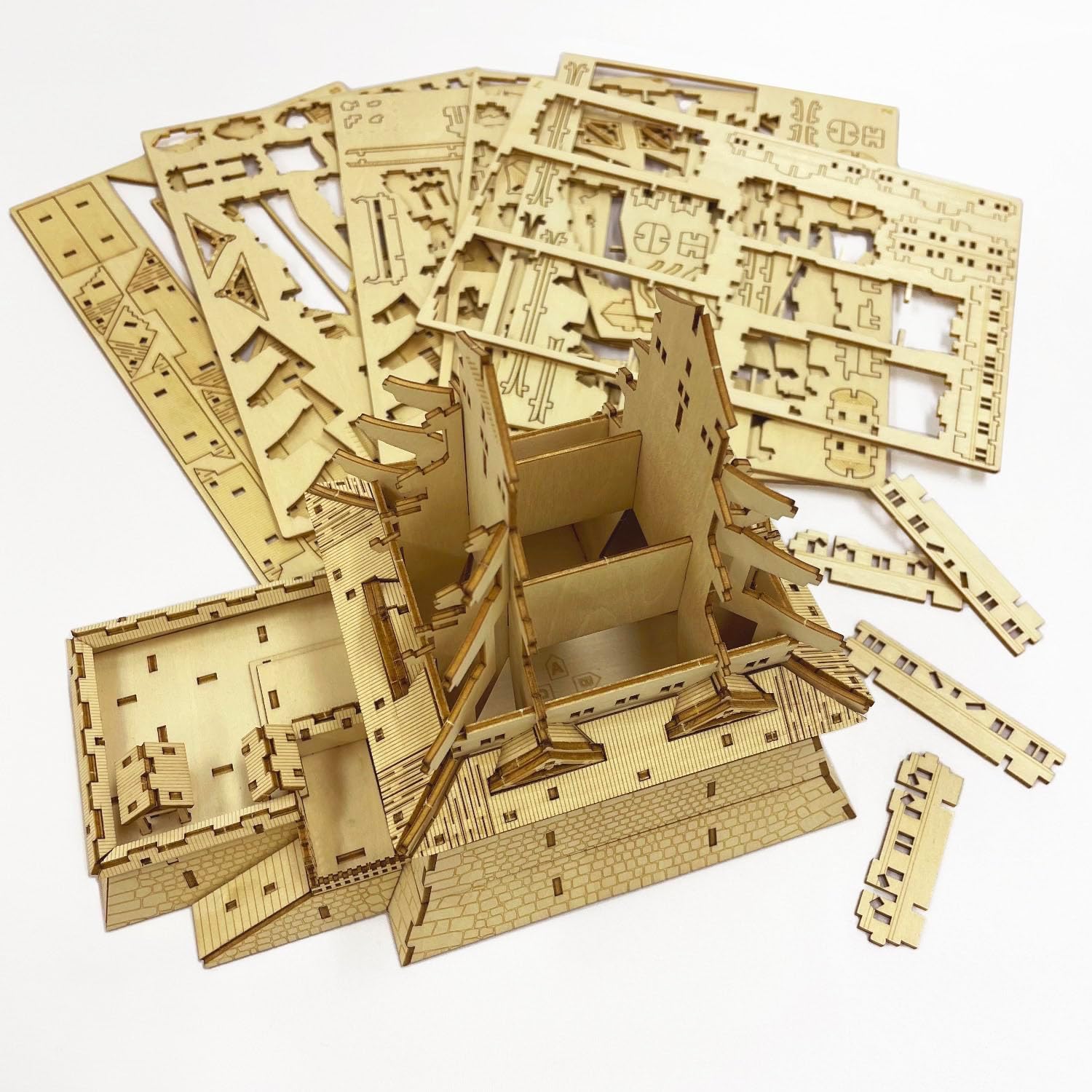 Edo Castle Wooden Architecture 3D Puzzle - Fun DIY Wood Craft Kits - Ideal Gift for Birthdays and Party Favors