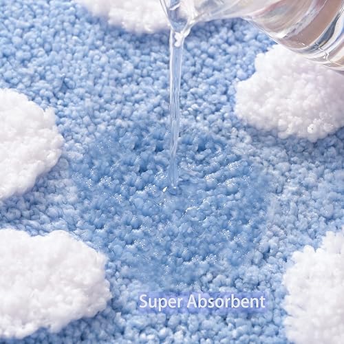 Miniatura 4 de Alfombras de baño azules con diseño de margaritas alfombra de baño con flores blancas y amarillas antideslizante alfombra de baño de microfibra