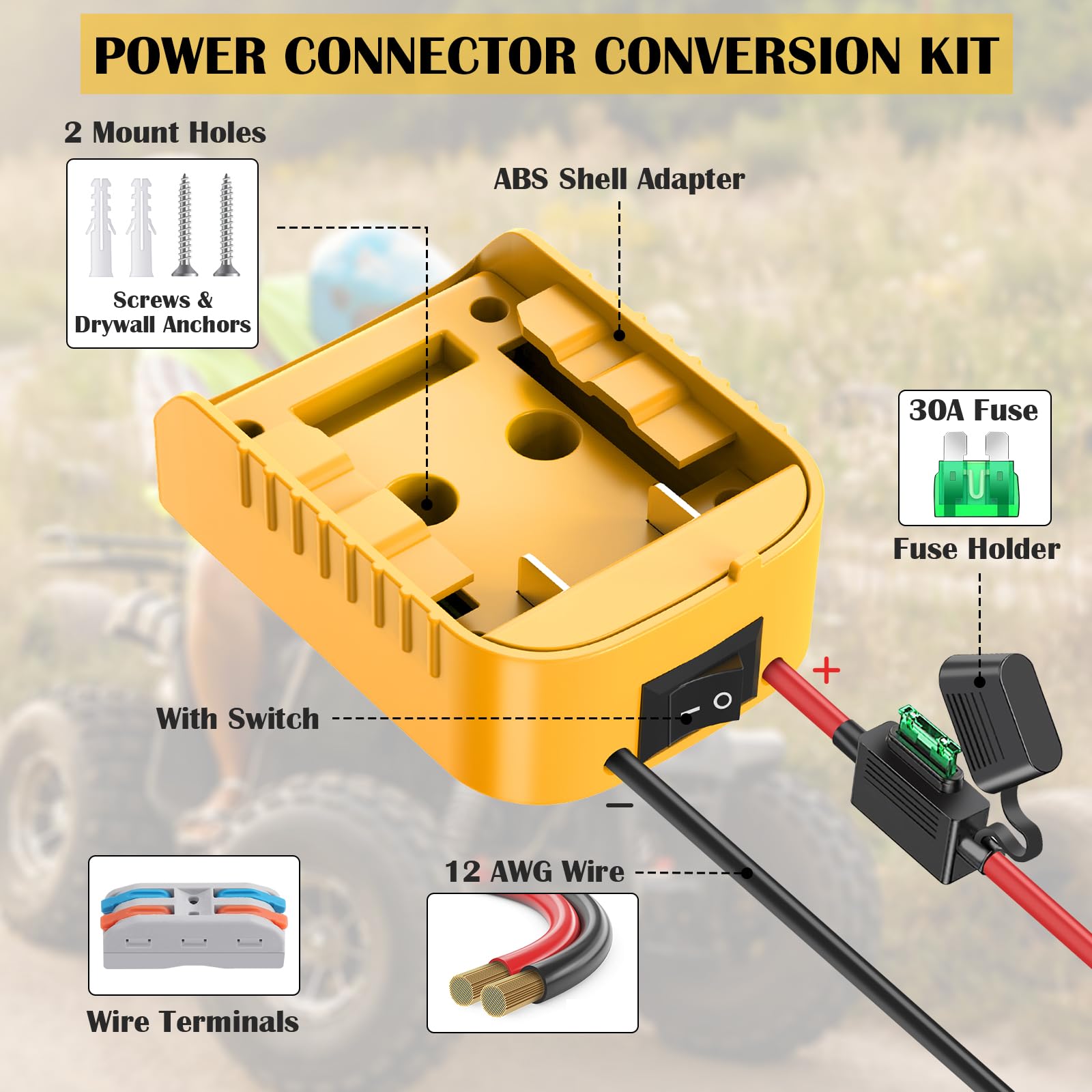 Paquete de 2 adaptadores de rueda eléctrica compatibles con batería Dewalt de 20 V, kit de conversión de energía para auto de juguete RC DIY, camión de paseo, herramienta eléctrica, conector de