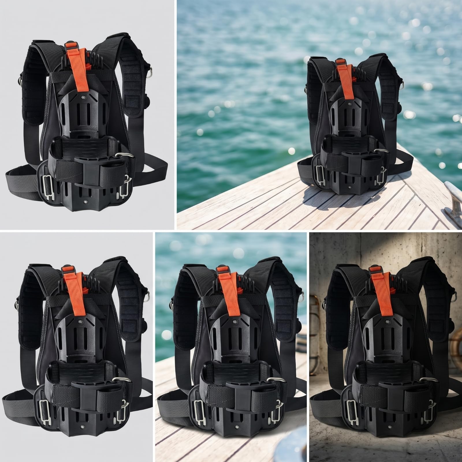 Backplate mit Harness Stabil Backplate-Harness-Set Stabil Tauchrückplatte mit Schulterpolster für Taucher, Schnorchler, Gerätetauchen, Tauchausbildung, Passend Für 2/3L Durchmesser 111mm