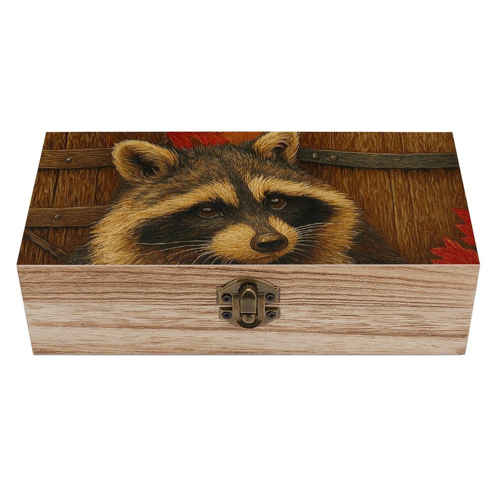 Oudrspo Autumn Raccoon & Rustic Vegetable Retro Wooden Storage Box Keepsake Jewelry Decorative Art Storages Box Gift Boxs