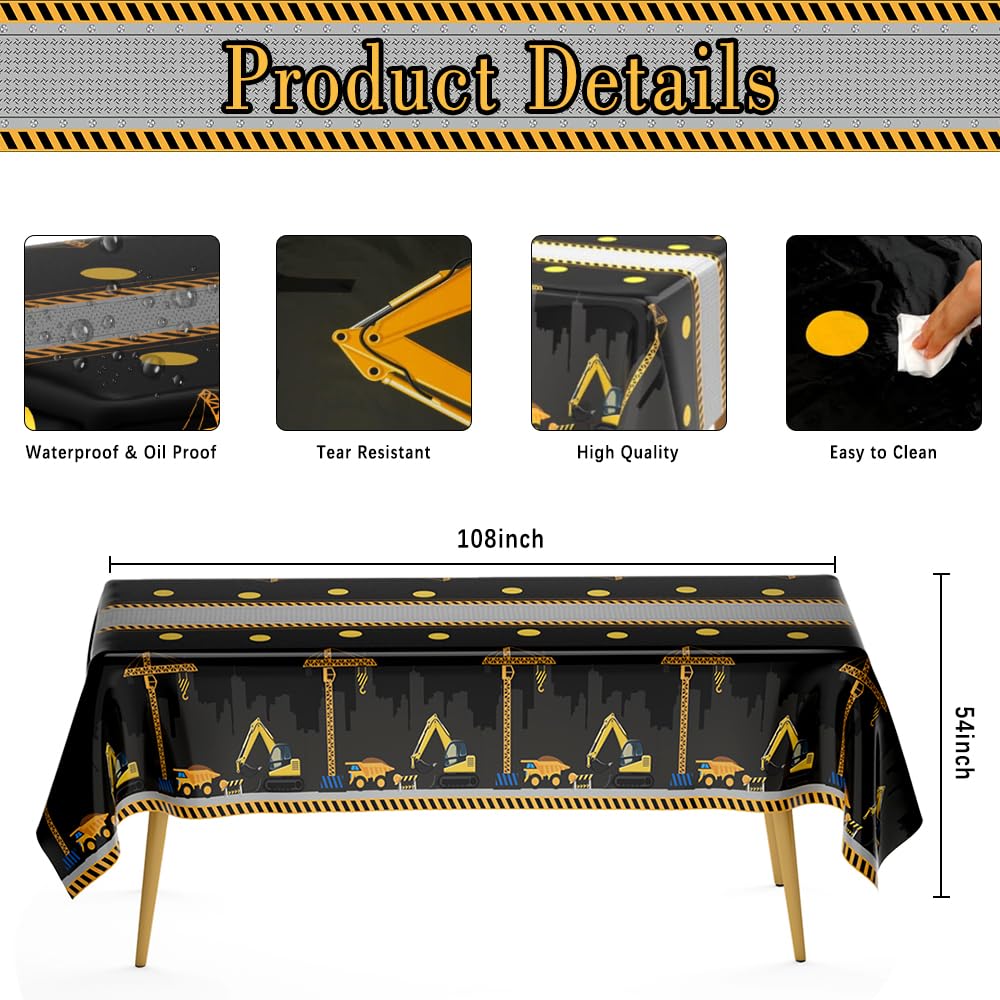 Construction Theme Tablecloth - Disposable Plastic 54x108 Inch For Kids Party