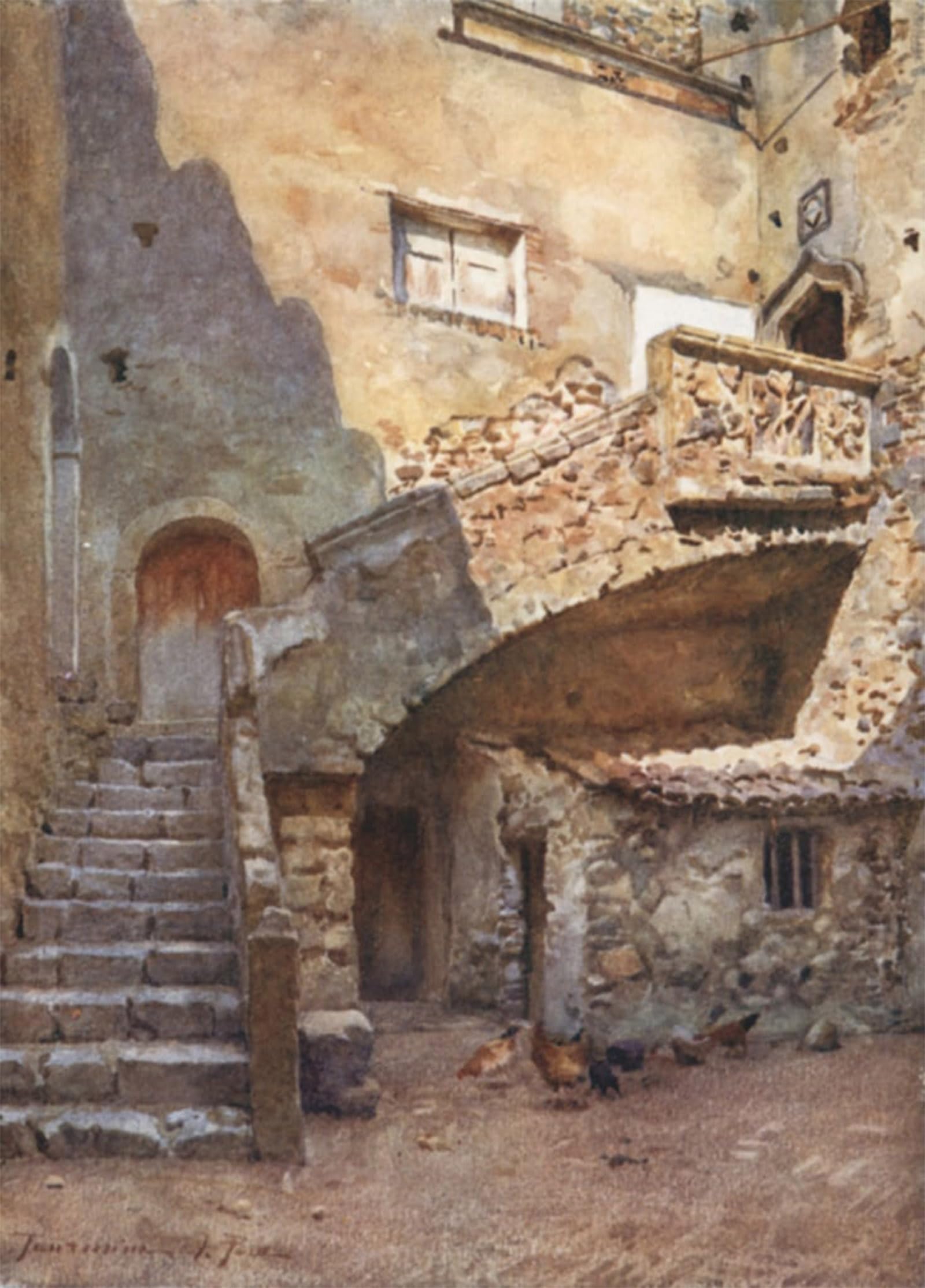 POSTERIIk Famous Modern Artwork Art Mural Cortile Palazzo Corvaia Taormina by Alberto Pisa Oil Paintings Pictures for Home Decor 60x90cm