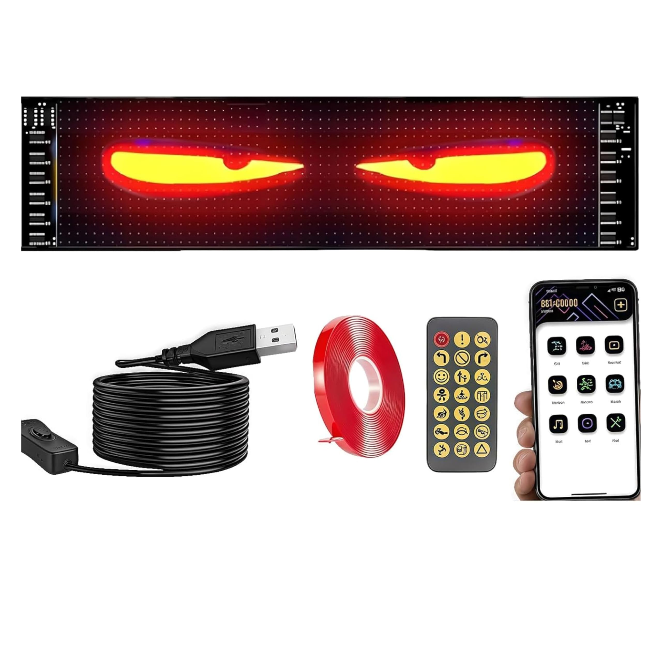 Insegna Luminosa Programmabile Scritta LED Personalizzata 37 CM Occhi LED Per Camion Pannello luminoso Auto USB Tabella Flessibile Bluetooth App Controllo Display Negozi Hotel Vetrine