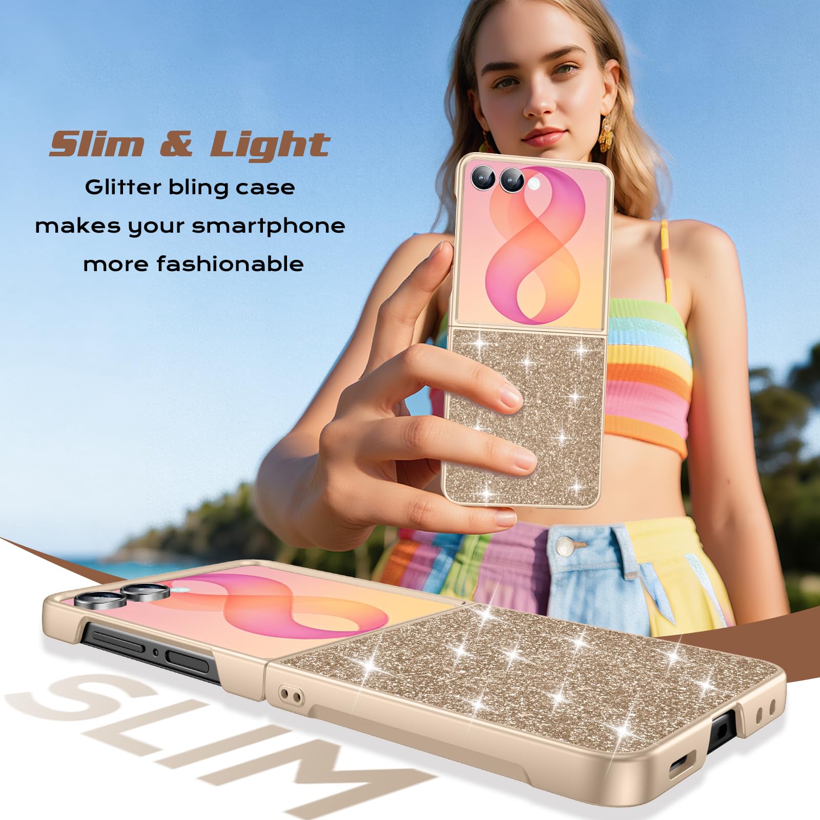 Custodia per Samsung Galaxy Z Flip 8, con brillantini (oro)