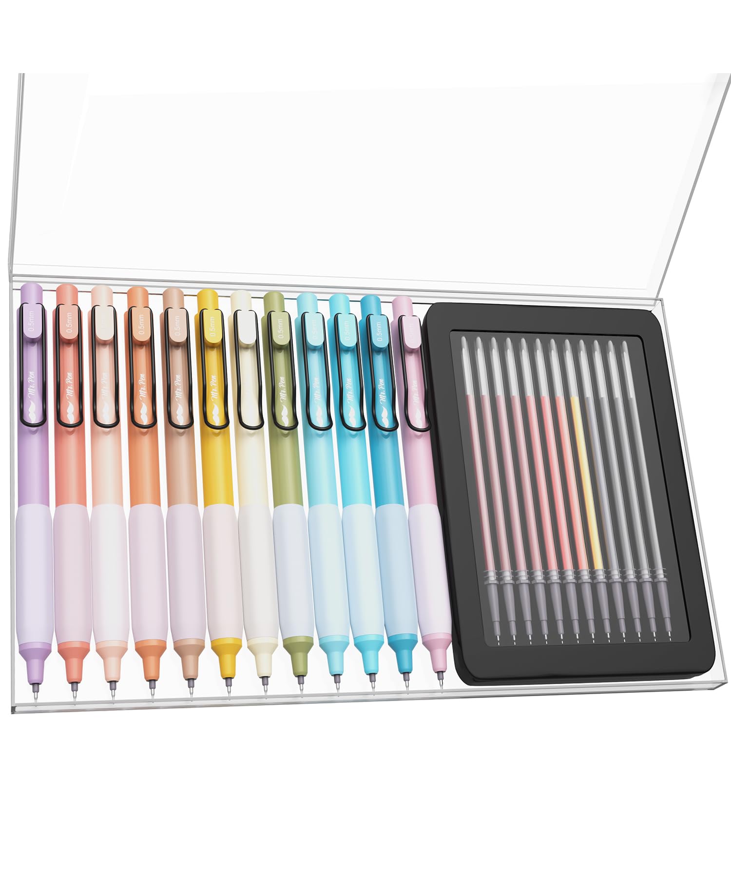 Mr. PenRetractable Gel Pens, 12 Pack, Colorful Ink Gel Pens with Case and 12 Refills, Gel Pens Fine Point 0.5mm, Retractable Pens, Cute Pens, Aesthetic Pens for Journaling Fine Tip Pens