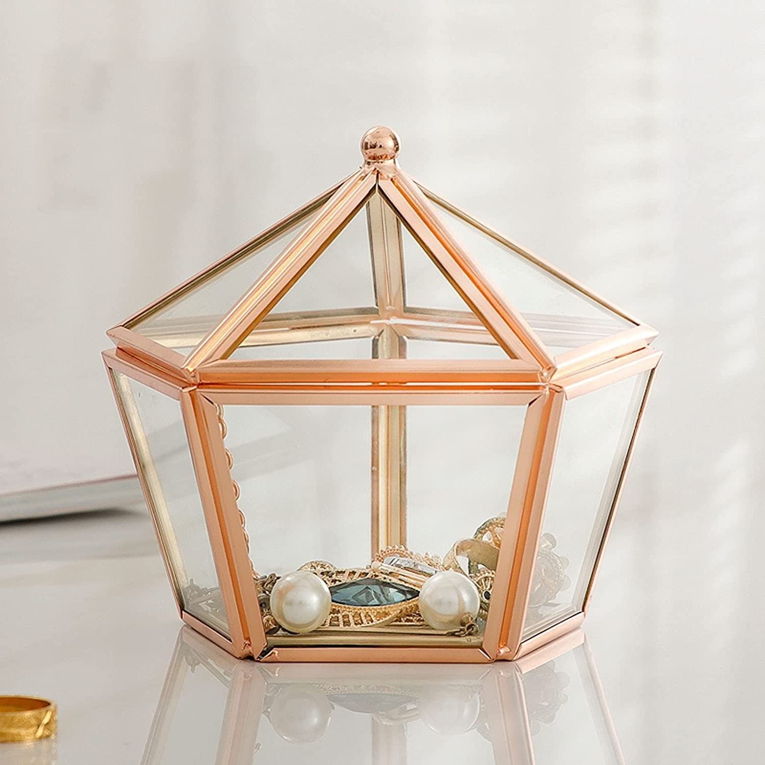 Organizer na Biżuterię Szklane Pudełko Z Biżuterią Vintage Geometryczny Wyświetlacz Biżuterii Organizer Case Home Ozdobne Do Przechowywania Pierścionek Bibelotami Kolczyk Etui do Przechowywania