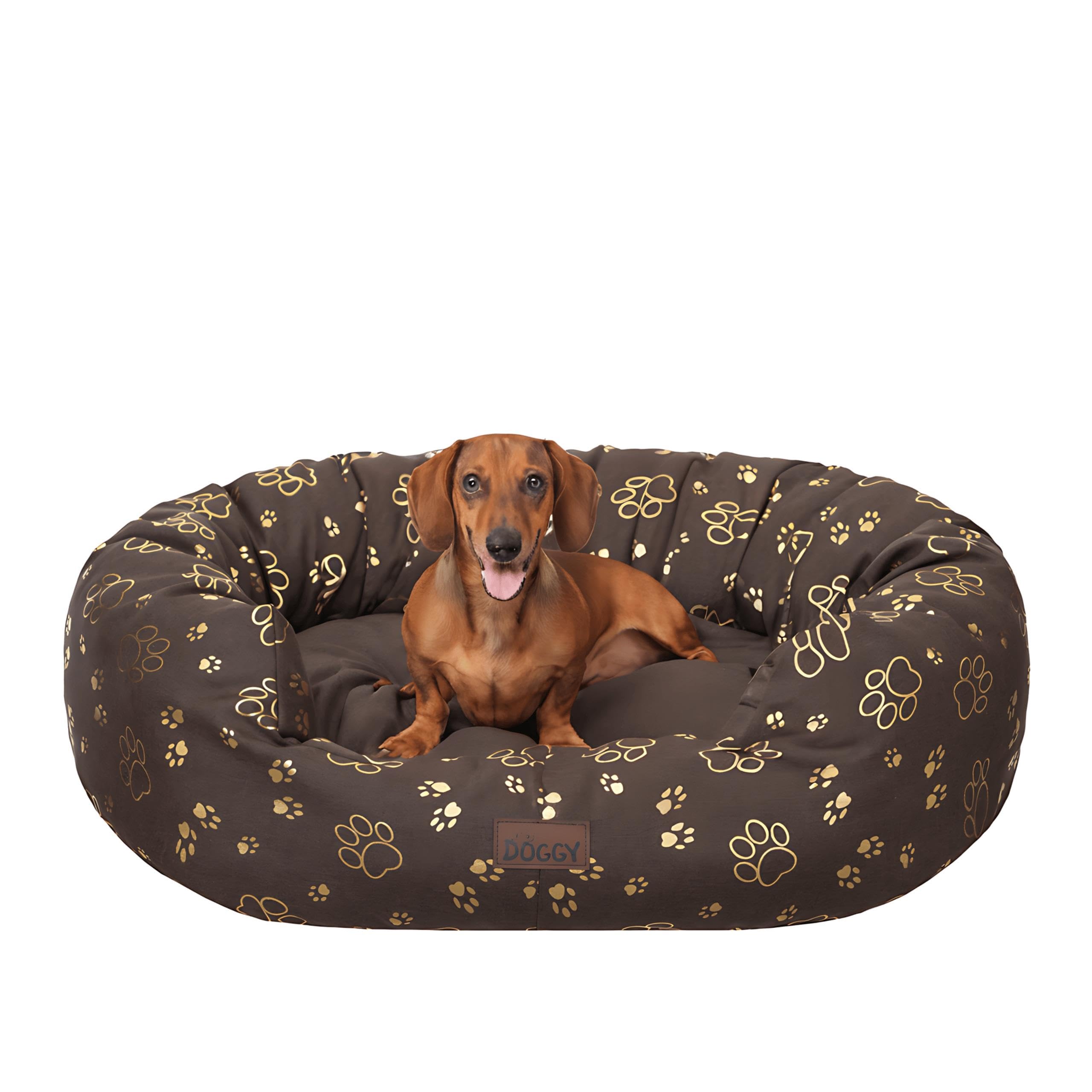 PillowPrim Legowisko dla psa, koszyczek dla małych, średnich i dużych psów, poduszka dla psa, sofa dla psa, łatwe czyszczenie, rozmiar XL, 93 x 74 cm, brązowe z łapami