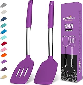 Silicone Spatula Set - Turner Spatulas Silicone Heat Resistant 600°F - Slotted & Solid Silicone Spatulas for Cooking Fish, Eggs, Pancakes Flipper – Silicone Cooking Utensils Set – Purple