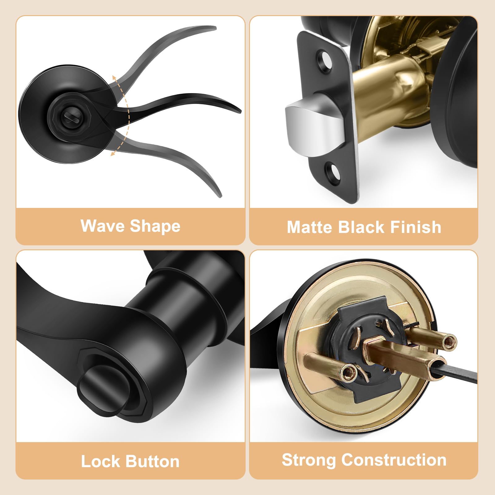 Lot De 6 Poignées De Porte Noir Mat Leviers De Porte