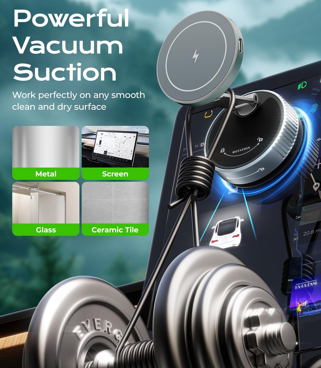 Meifigno for MagSafe Car Mount Charger, 15W Wireless Charger Stand with Vacuum Suction Cup, Magnetic Phone Holder for Car, for iPhone 17 Pro Max 16-12 & Android, 360°Adjustable & Foldable Phone Stand - Image 4