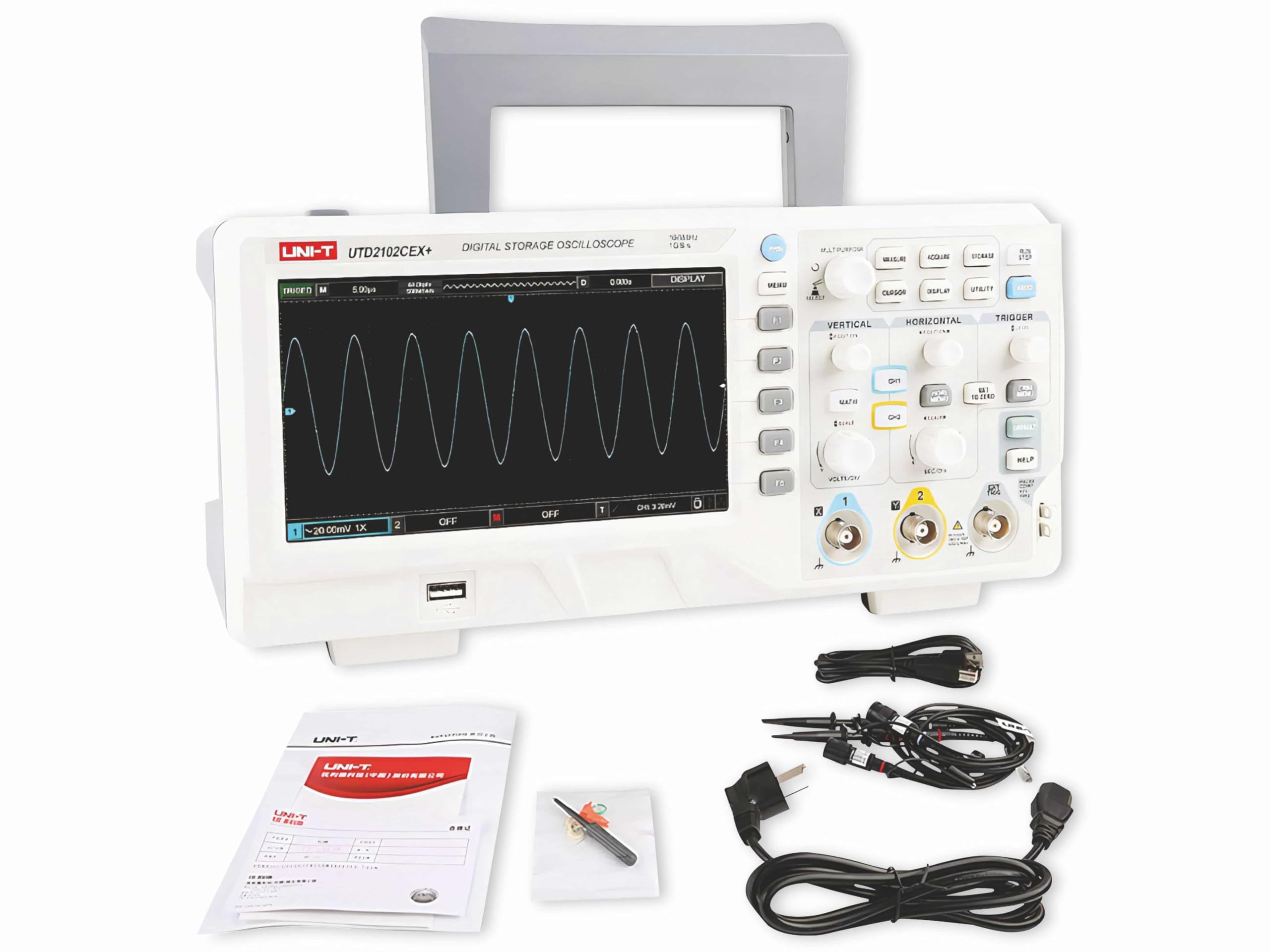 UNI-T Osciloscopios digitales UTD2102CEX+ 100 MHz 2 canales analógicos 1 GSa/s Frecuencia de muestreo en tiempo real 64 kpts 5000 wfm/s