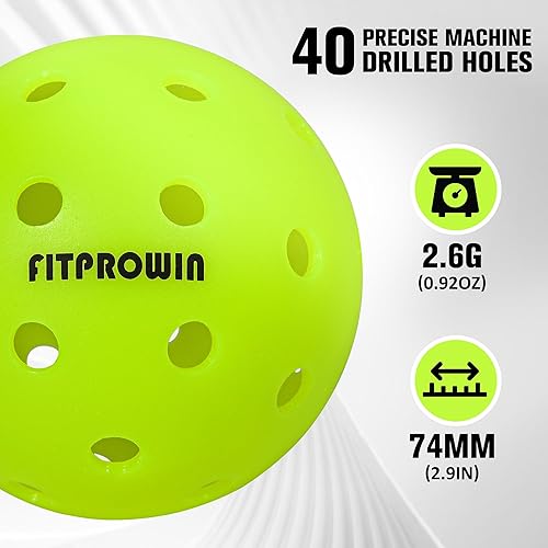 Miniatura 4 de FITPROWIN - Pelotas de pickleball para exteriores, 40 agujeros, bolas de pepinillo de alto rebote y durabilidad, paquete de 41236, gran visibilidad,
