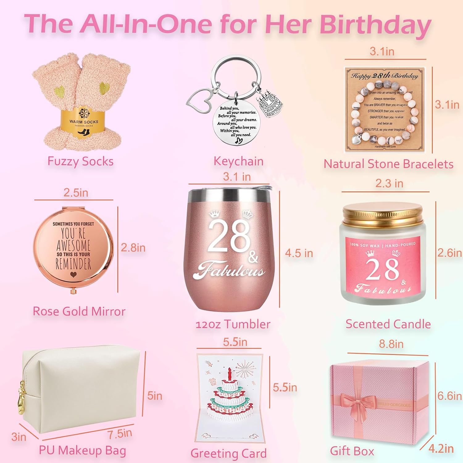 28th Birthday Gifts for Women Her, Happy 28th 28 Year Old Birthday Basket Gifts Box for Women Best Friends Female Daughter Sister Her Girlfriend Coworker Bestie Birthday Unique - Image 2
