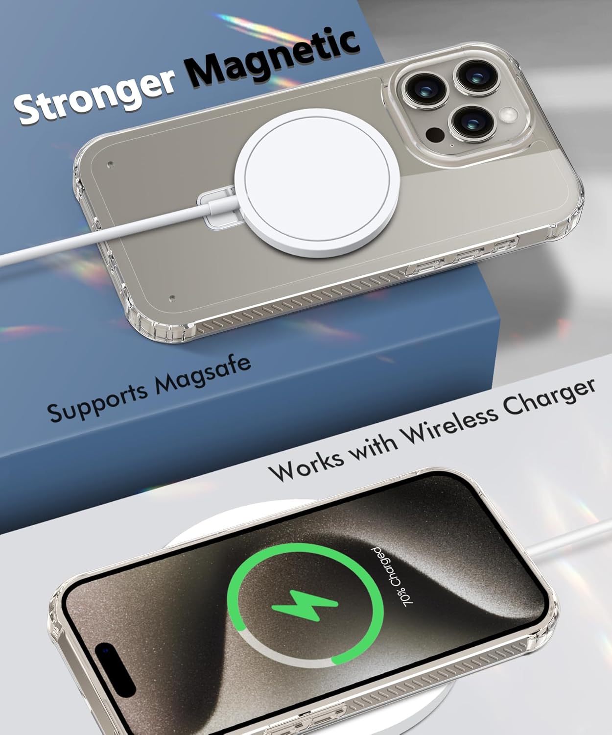 for iPhone 15 Pro Max Case, with Screen Protector + Camera Lens Protector, Built-in Seamless Stand, [Compatible with MagSafe] Protective Shockproof Phone Case, Cover iPhone 15 ProMax - Clear - Image 5