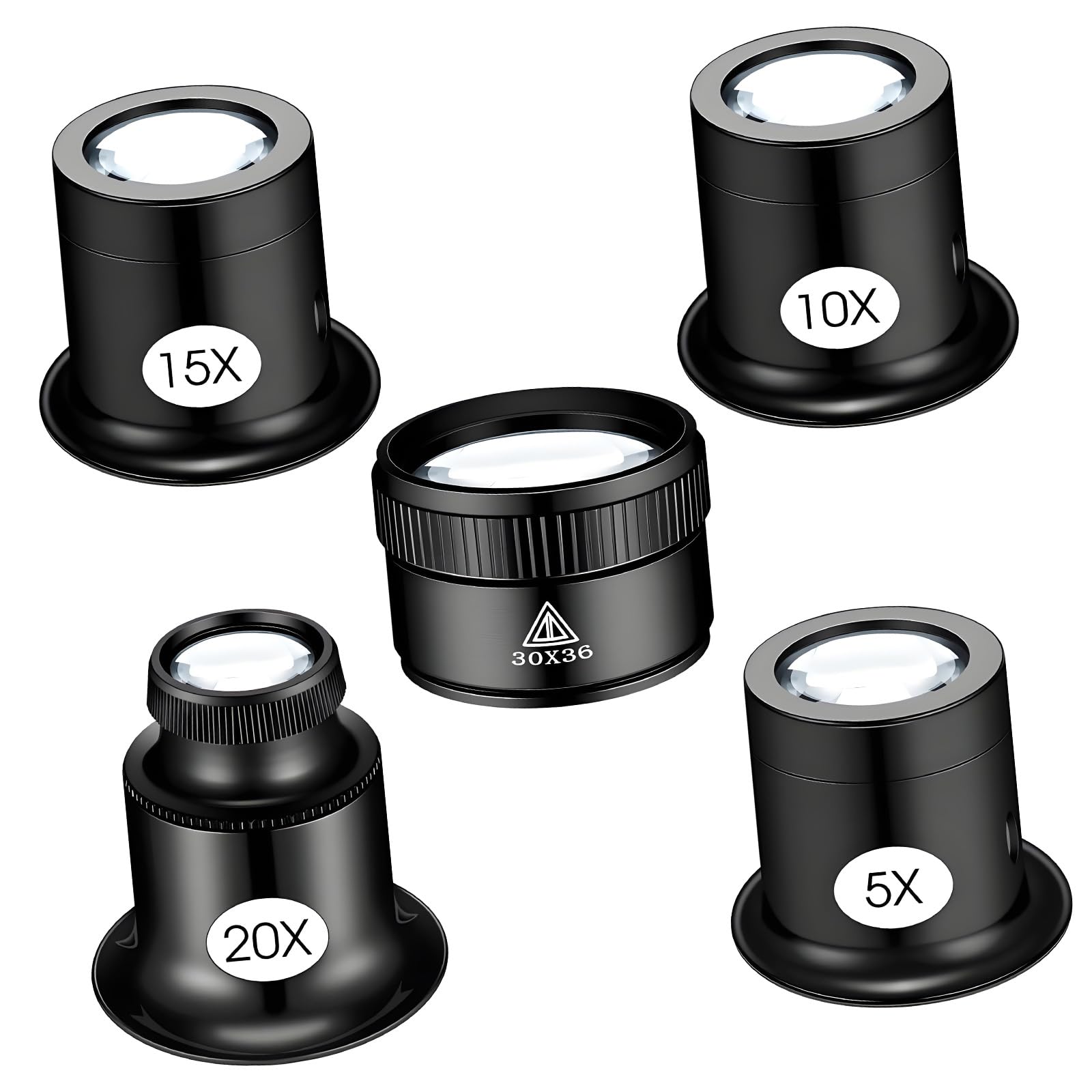 5Pcs Magnifier 5.0X 10X 15X 20X 30X Handheld Magnifier for Jewelry Appraisal Reading and Miniature Work Professional Jewelers Glass