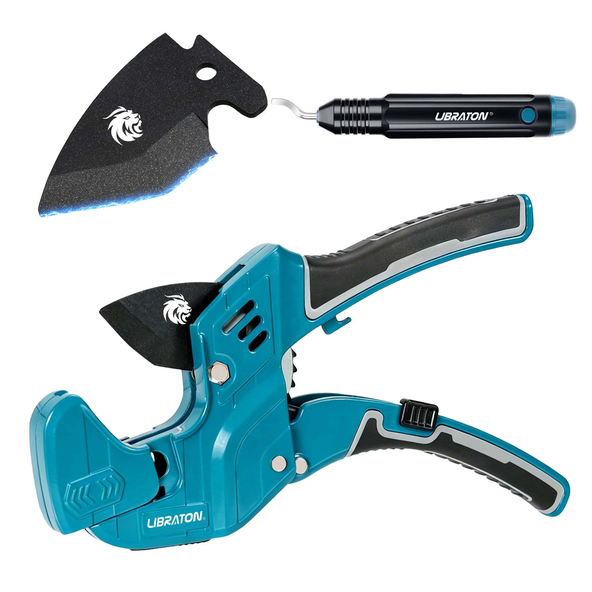 Libraton PVC Pipe Cutter, Up to 1-5/8", Ratchet Pipe Cutter Tool for PEX, PVC, PPR Plastic Hoses Plumbing, Heavy-Duty Pipe Cutter with Deburring Tool