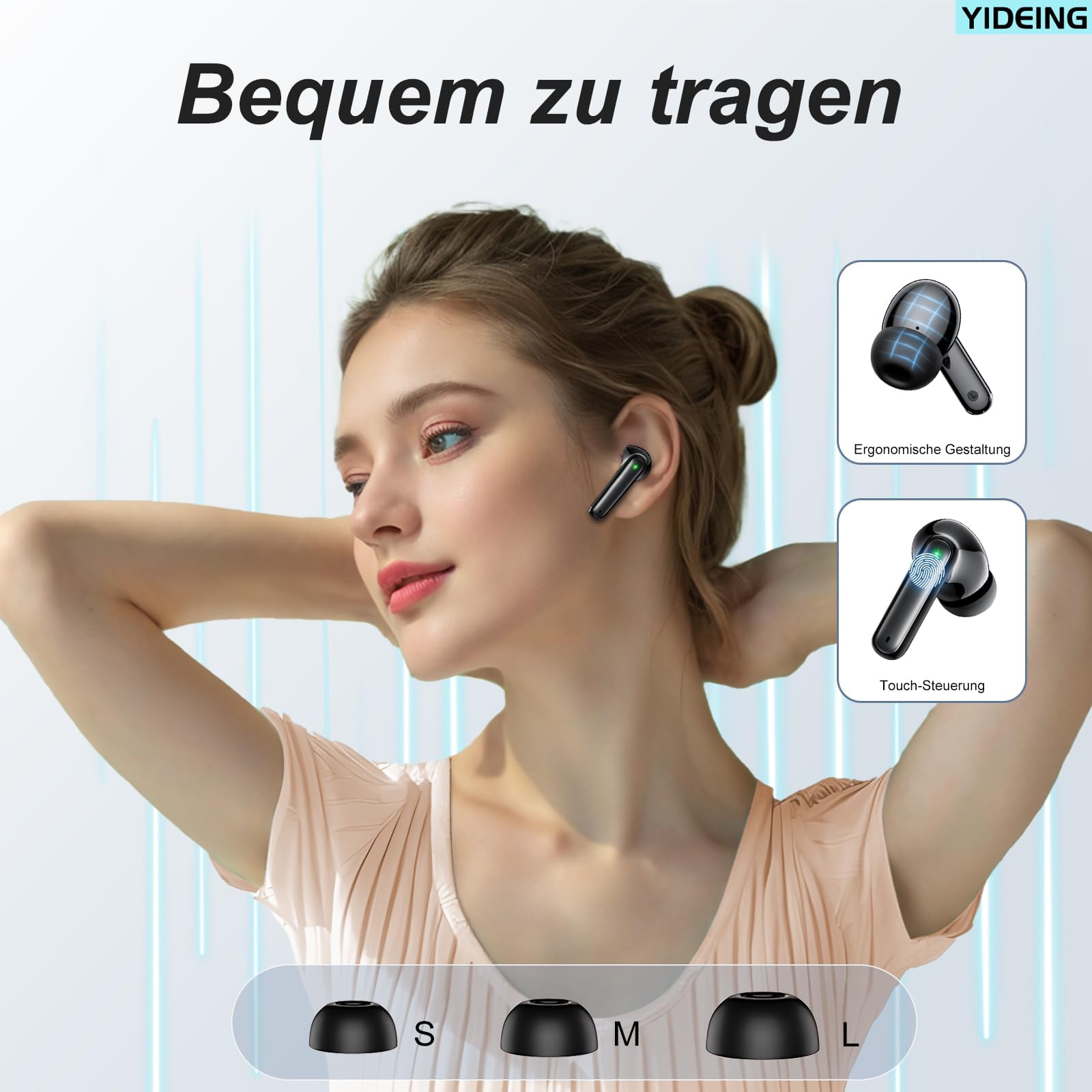 Auricolari Bluetooth senza fili,Auricolari Bluetooth 5.3,40 ore di autonomia con schermo di alimentazione LED, IPX7 impermeabile, con audio stereo Hi-FI,Intraauricolari con microfono, nero
