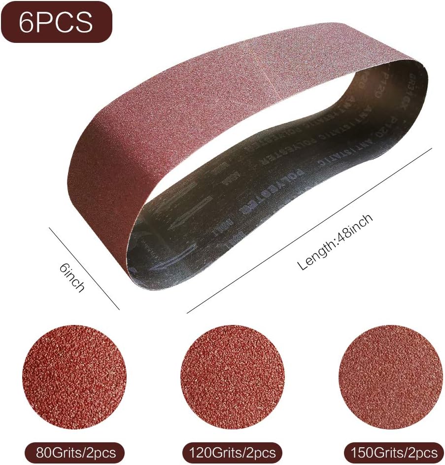6 Pcs 6 x 48 Inch Assorted Aluminum Oxide Sanding Belts & 18 Pcs 10 Inch NO-Hole PSA Sanding Discs