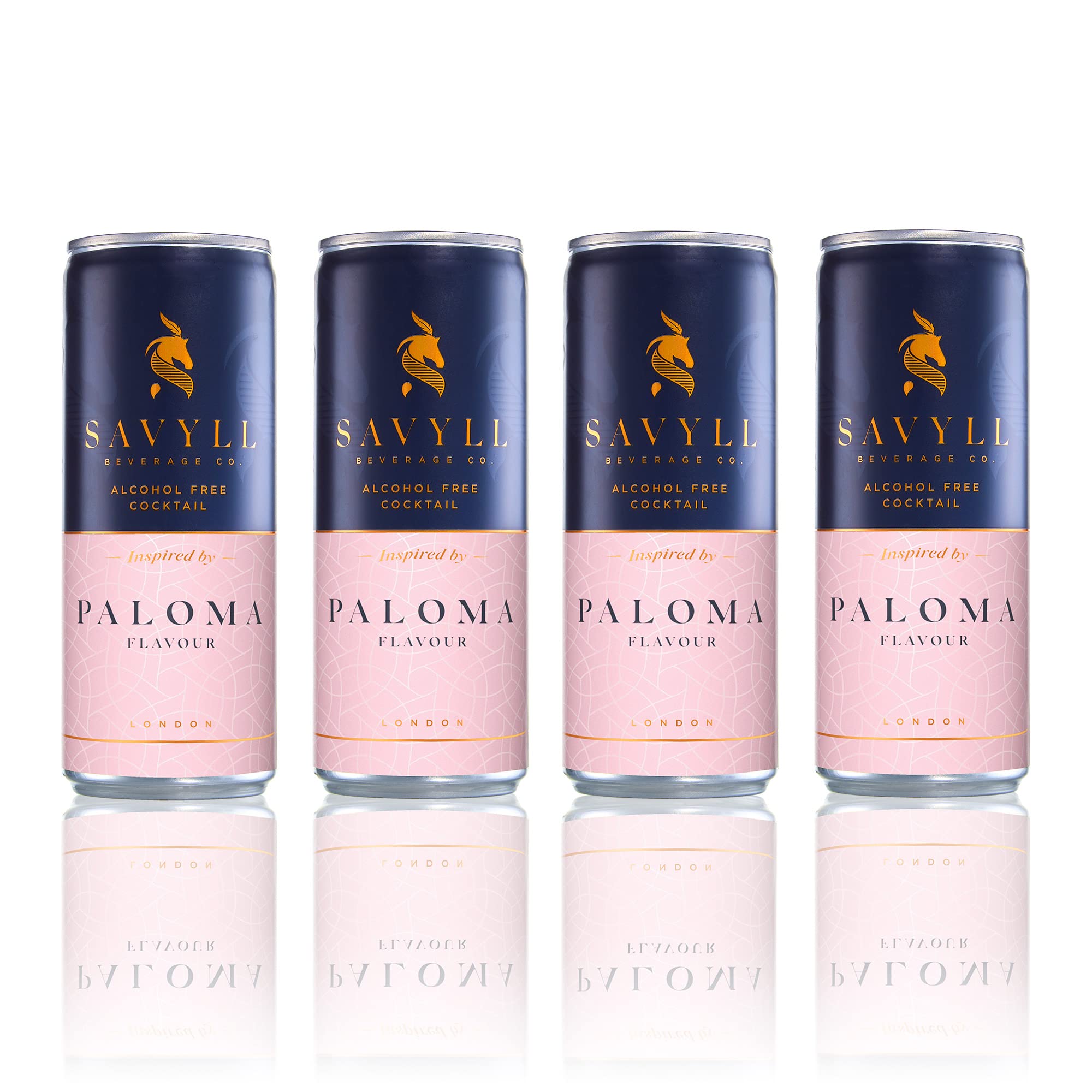 Savyll Beverage Co, Non alcoholic cocktail cans, Paloma, 250ml cans (4 pack), vegan friendly, gluten free, only 3.6g sugar and 28 calories per 100ml, natural ingredients, ready to drink