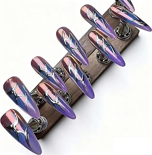 Press on Nails, Multicolor Gothic Acrylic Medium Length Fake Nails, Stick on Nail Art Decoration for Women Girls (Purple 1set)