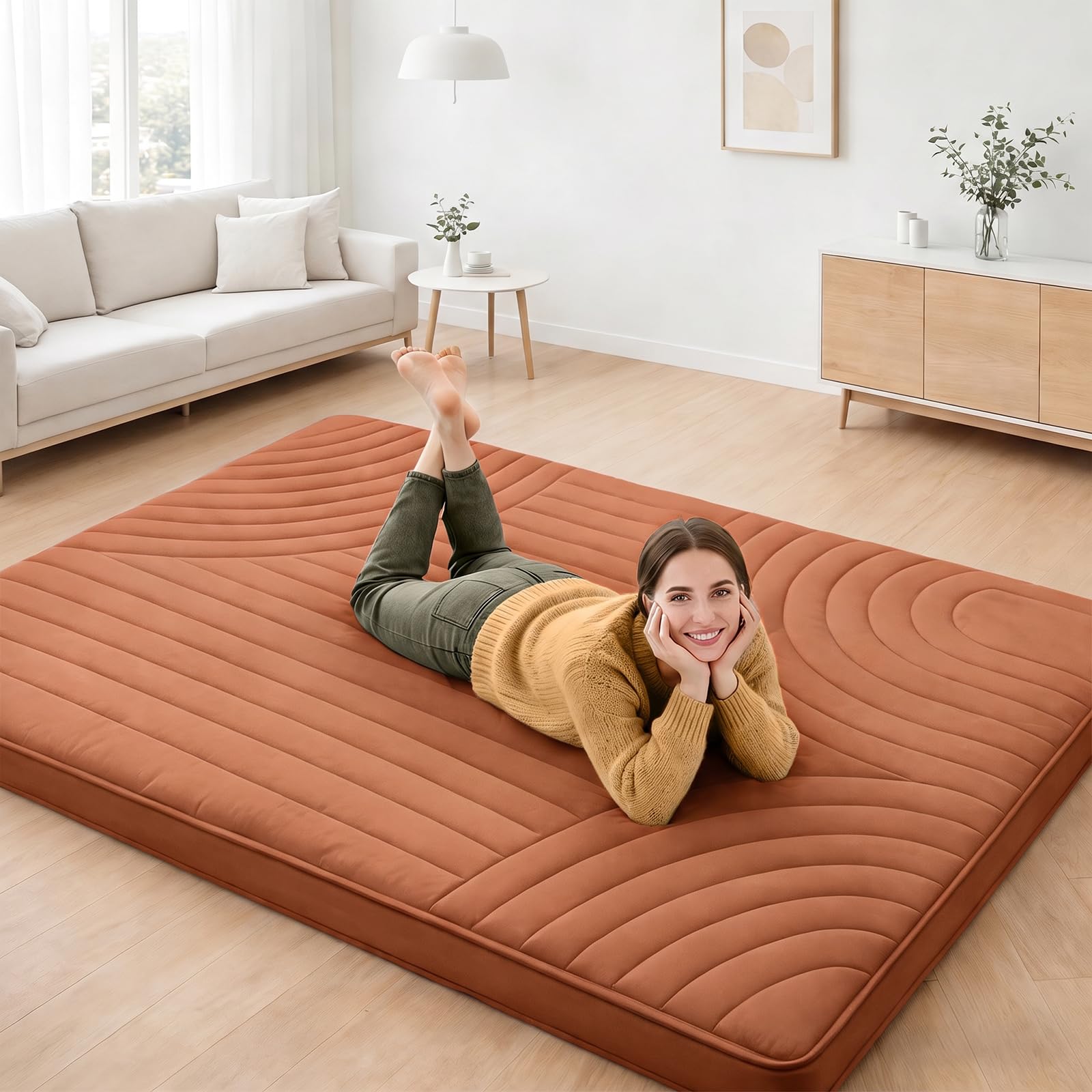 ZonLi Japanese Floor Mattress Futon Mattress King Size 4 Inch Thick | Foldable Tatami Mat, Washable Cover, Portable Floor Bed for Sleeping, Guest, Dorm