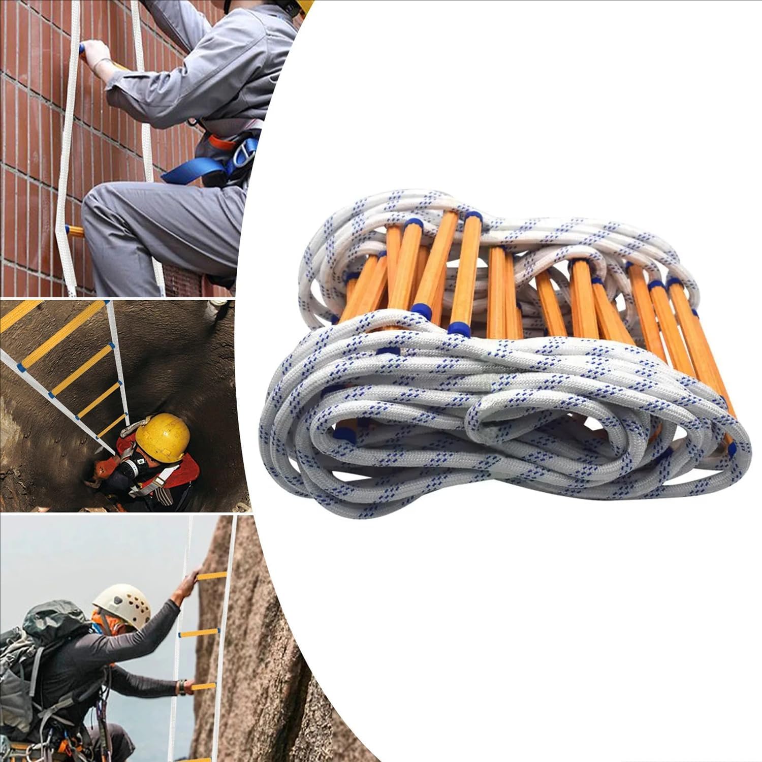 Escalera De Cuerda,12m Escalera Trenzada,Portátil para Emergencias,Adecuada para Casas De 3-6 Plantas,Balcones y Barandillas,con Una Capacidad De Carga De hasta 200 Kg.