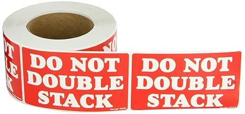 Aviditi Tape Logic - Adhesivo adhesivo de advertencia rojoblanco, 3 x 5 pulgadas, "Do Not Double Stack", para envío, manipulación, embalaje y