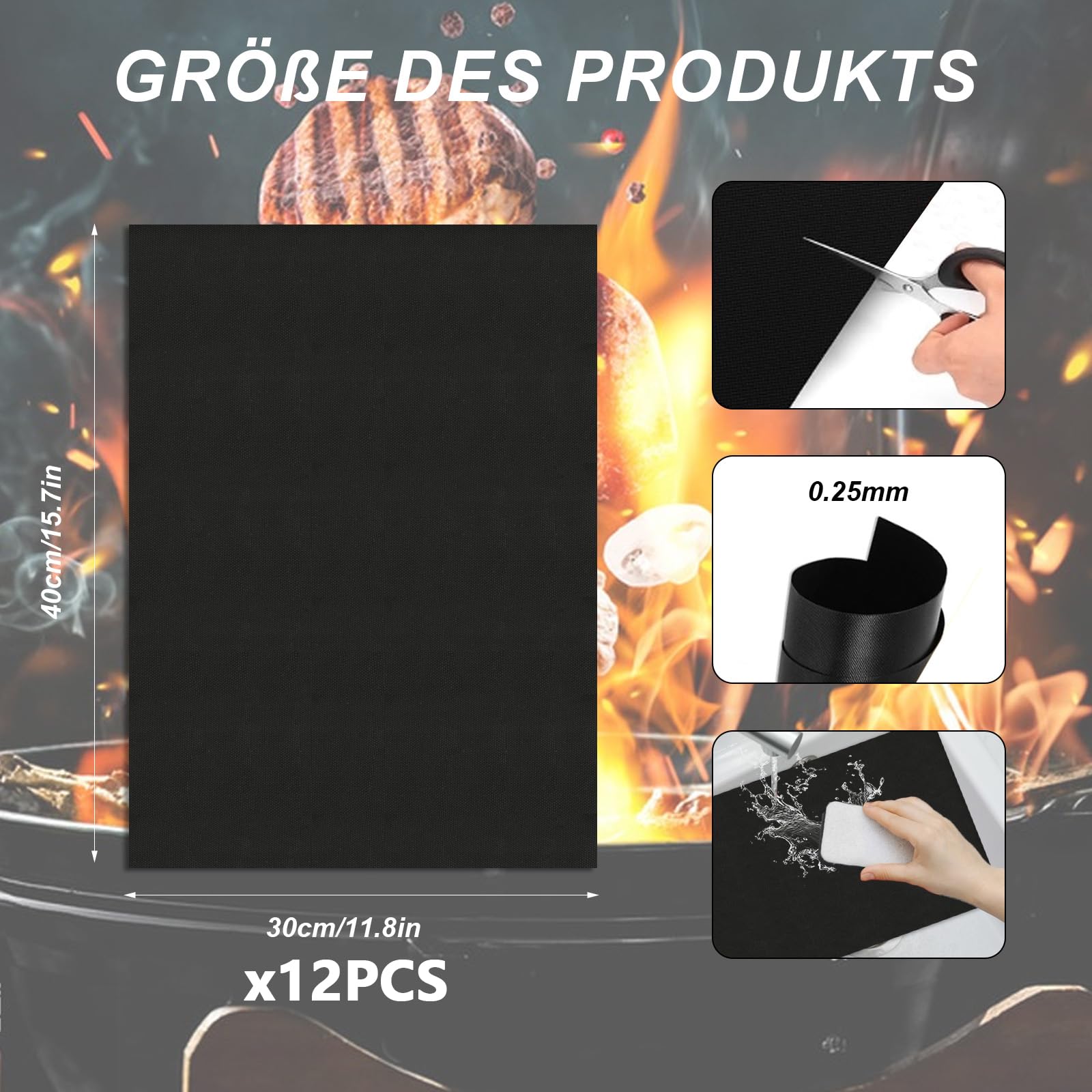 6 Tapis De Cuisson Pour BBQ - 40x30 Cm, Antiadhésifs Et Réutilisables Pour Charbon, Gaz Ou Électrique