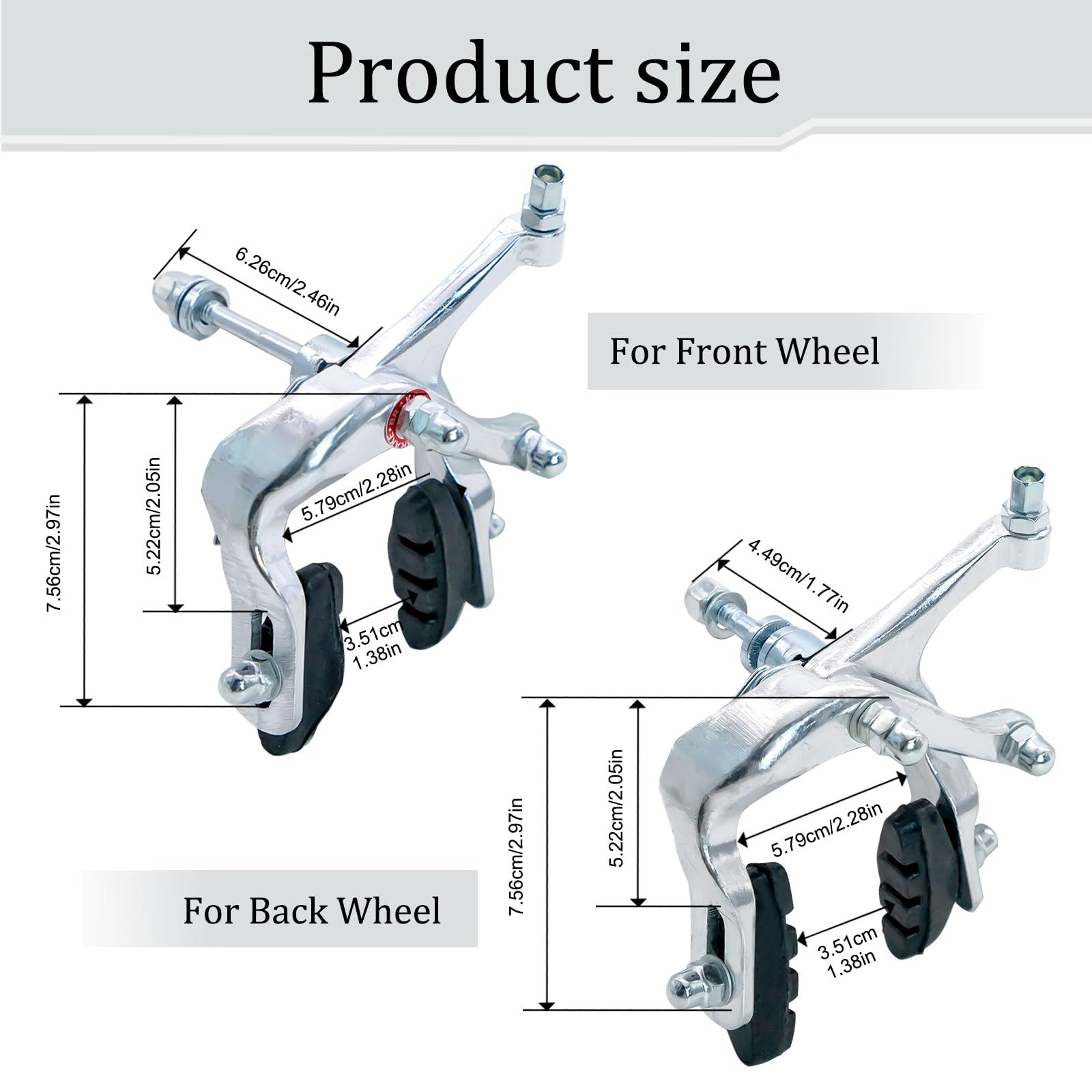 Zestaw 2× Aluminiowe Szczeki Hamulcowe C-Brake do Roweru Szosowego i Fixie, Przód i Tył, Srebrny, Mechaniczny Hamulec z Żywicznymi Klockami – Lekkie i Trwałe Akcesoria Rowerowe