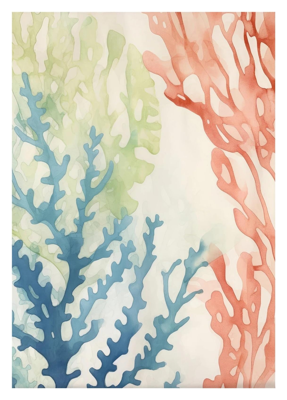 Toile imprimée coraux d'algues aux couleurs éclatantes bleu vert orange 40x60cm