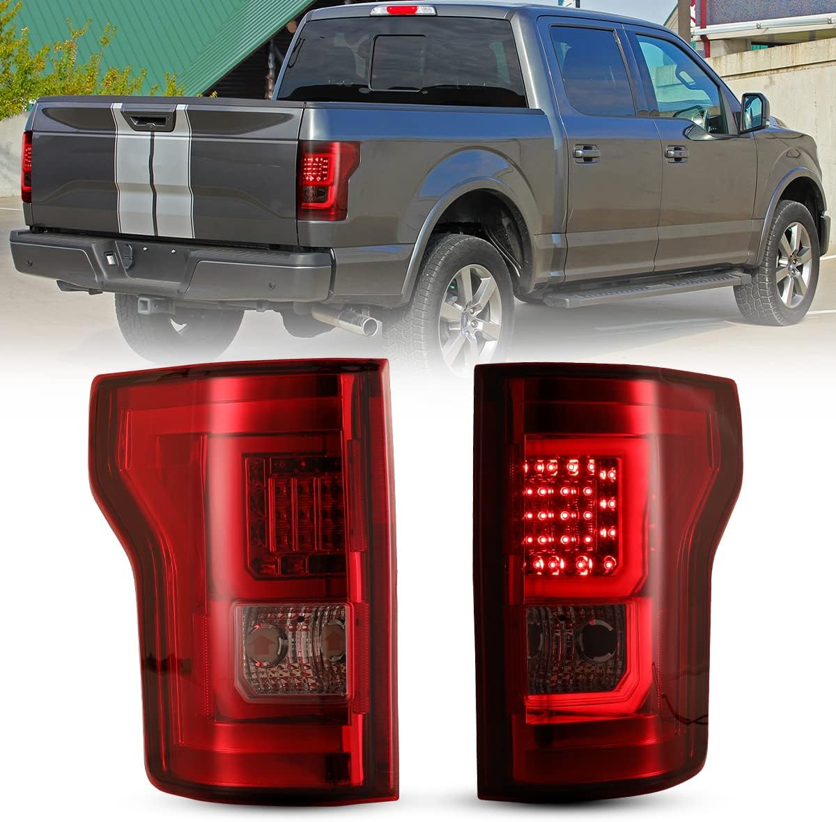 Winjet LED Tail Lights Assembly for Ford F150 with Factory Halogen Taillights Model, LED Taillights Rear Lamps for Ford F-150 2015 2016 2017 Tail Lamps (Pair, Driver & Passenger Side)