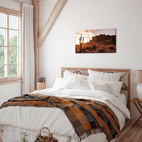 Miniatura 4 de Derkymo Lienzo enmarcado con paisaje de atardecer del desierto, 20 x 36 pulgadas