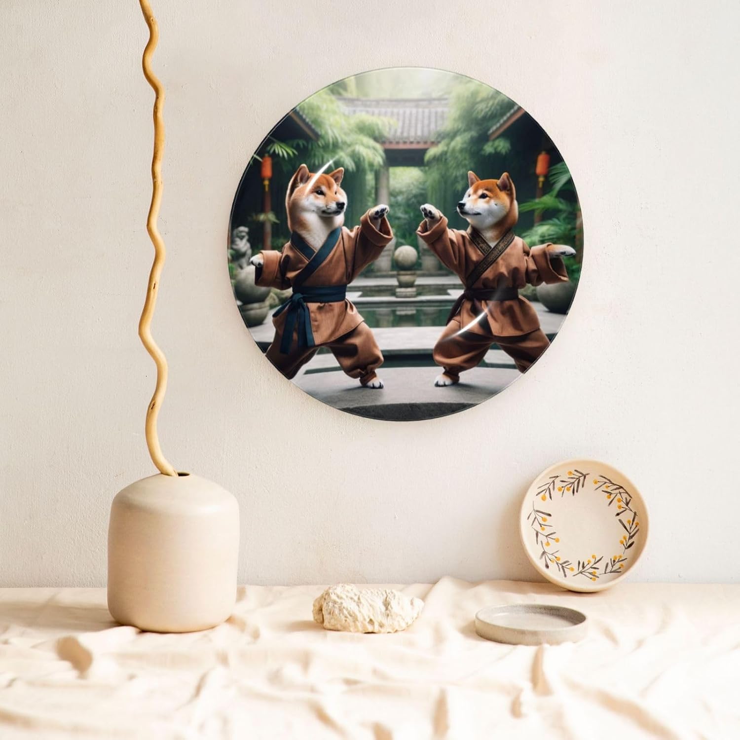 Shiba-Inu-Martial-Art 10 Inch Decorative Plate With Stand, Elegant Display Wall Plate For Home Decor