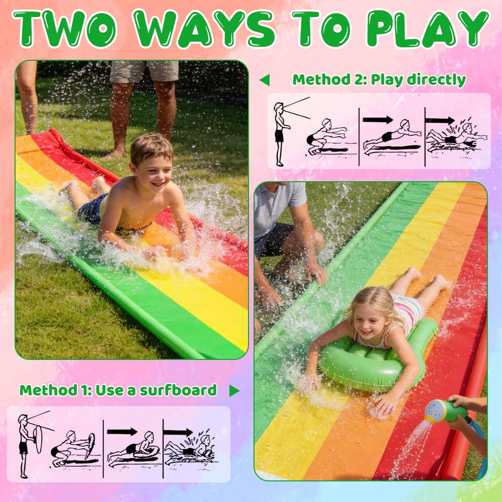 Tapis Glisse Eau, 480x76 cm Tapis de Glisse Eau Enfant avec Bodyboard, Toboggan Aquatique Adulte, Toboggan Piscine Gonflable pour Fête D'été, Jardin, Activités Aquatiques en Extérieur