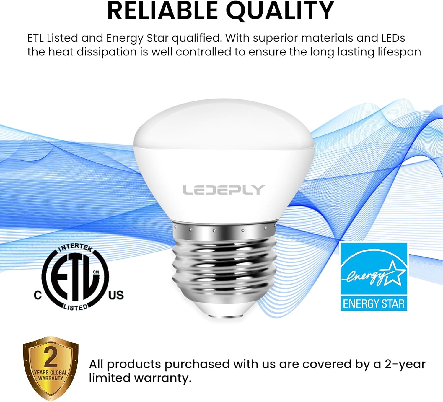 R14 LED Bulb, 4W=40W, Dimmable, Medium E26 Base, Mini LED Reflector Floodlight Bulb, 400 Lumens, 2700K Warm White, 4 Pack