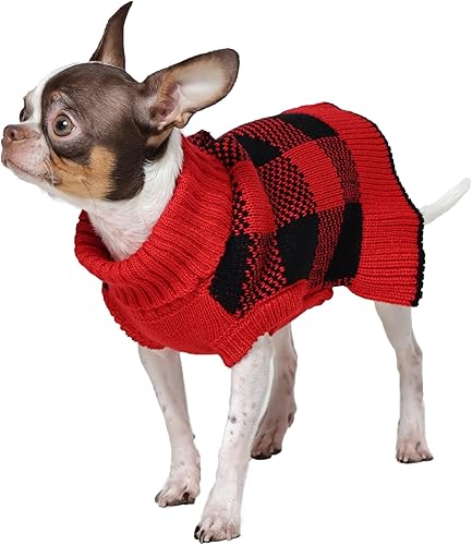QBLEEV Vestido de suéter para perro pequeño, suéteres de punto para cachorros, suéteres para mascotas con agujero para la correa, suéteres cálidos