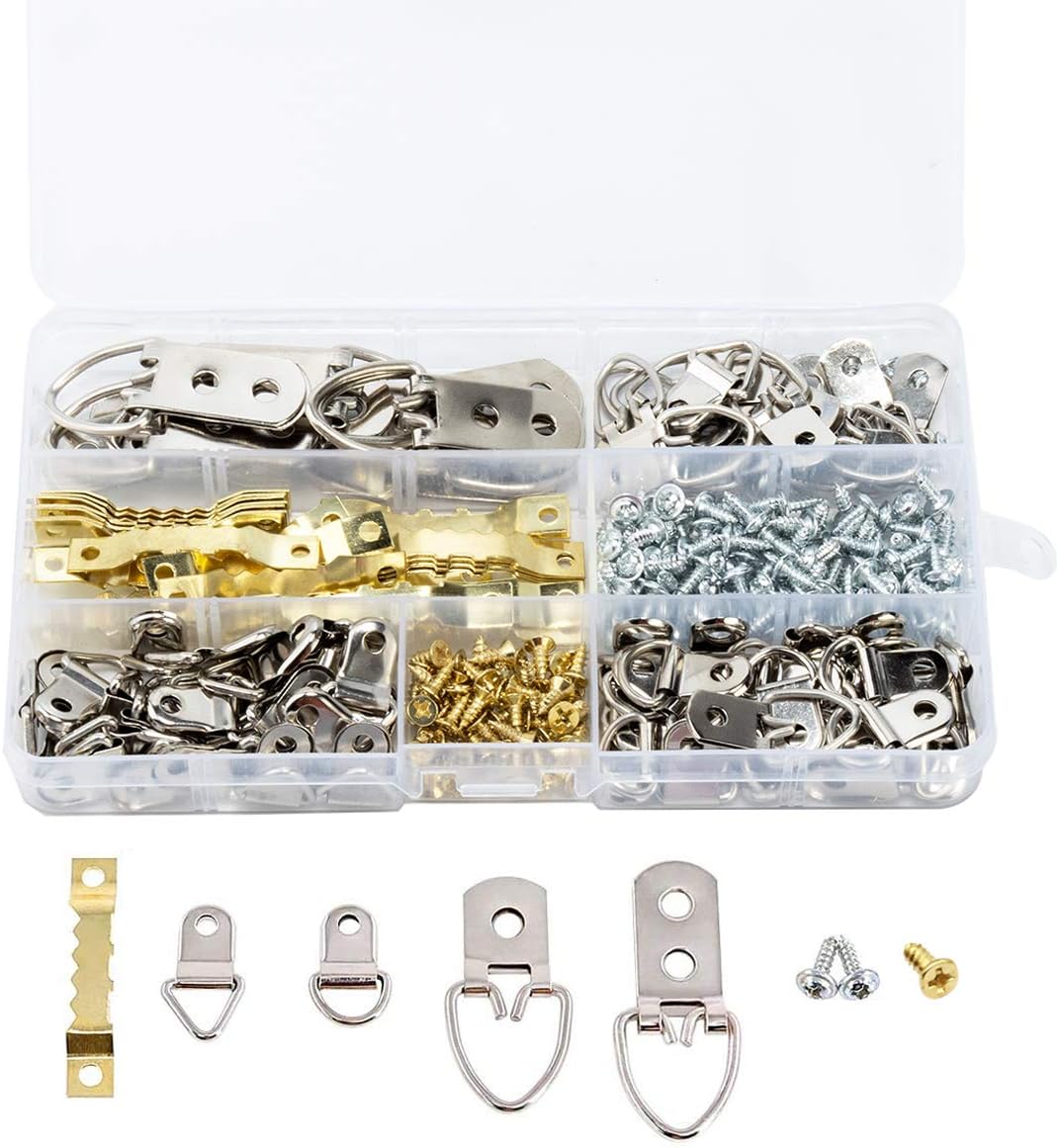 270 PCS Picture Hangers Sawtooth D-Ring Steel Heavy Duty Assorted Picture Hanging Kit with Screws, Picture Hanging Hardware for Paintings Photos Artwork & Home Décor