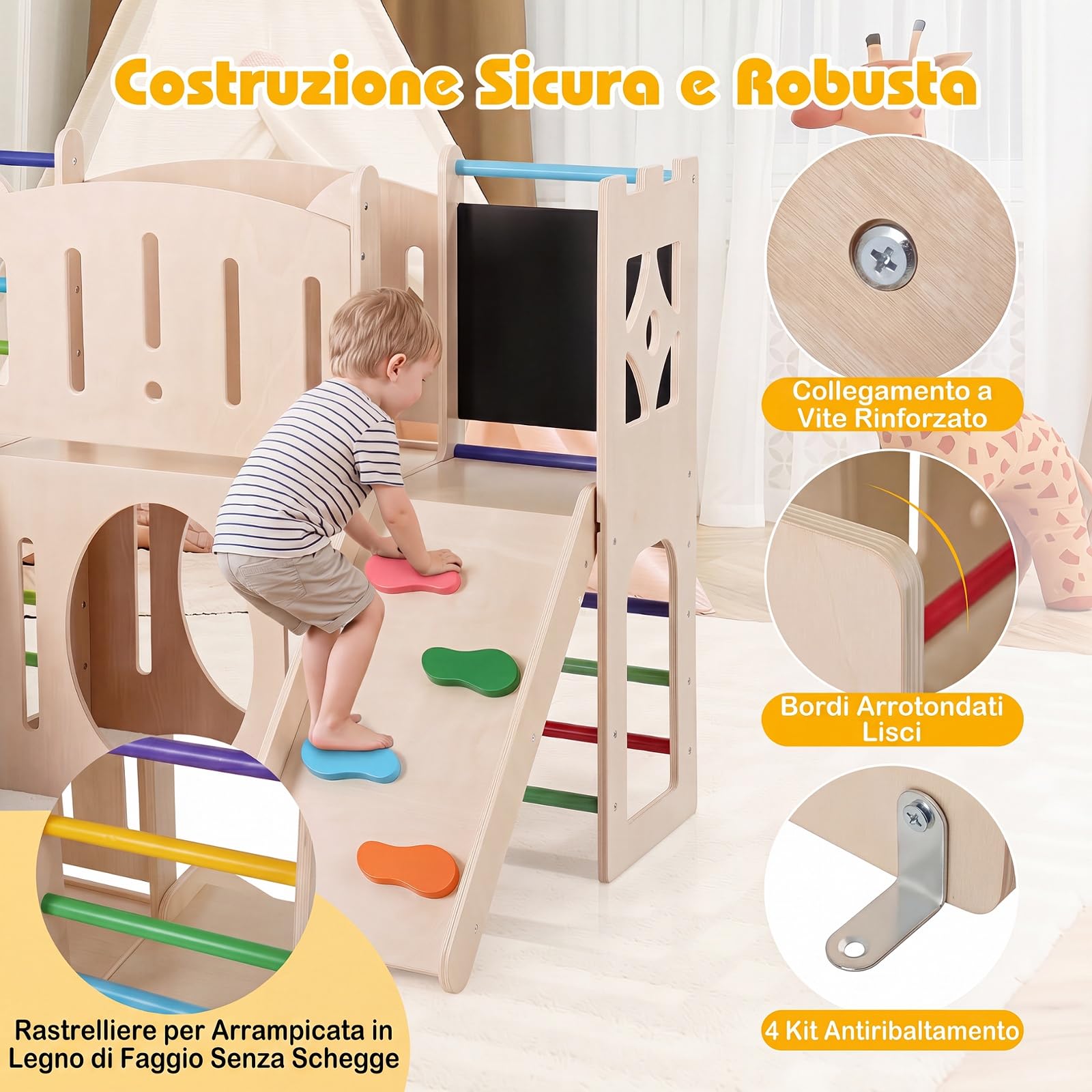 COSTWAY 8 in 1 Scivolo per Bambini, Parco Giochi in Legno (Colorato)