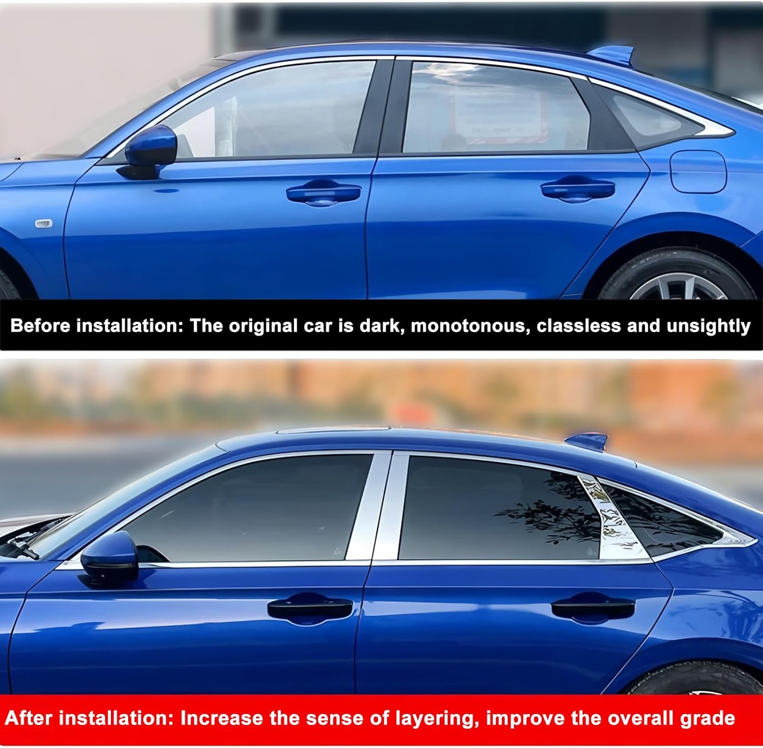 6 PCS Stainless Steel Chrome Silver Window Pillar Post Trims for Honda 11th Gen Civic 4-Door Sedan 2022 2023 2024 2025,Body Exterior Accessories,Window Center Pillar Decorative Decals