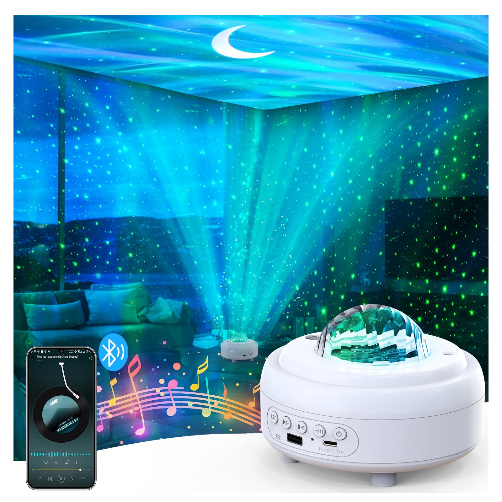 HUMIIEYE Galaxy Projector with Bluetooth Speaker, Night