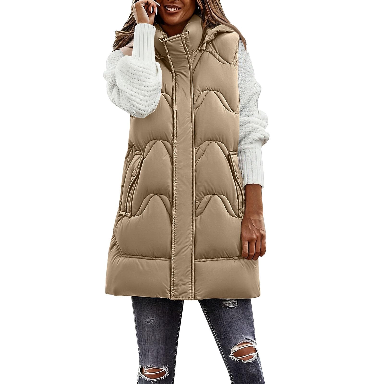 Genérico Abrigo sin Mangas de Invierno para Mujer,chaleco acolchado chaqueta con bolsillo Borrego Mujer acolchada talla grande Chaleco plumón Elegante
