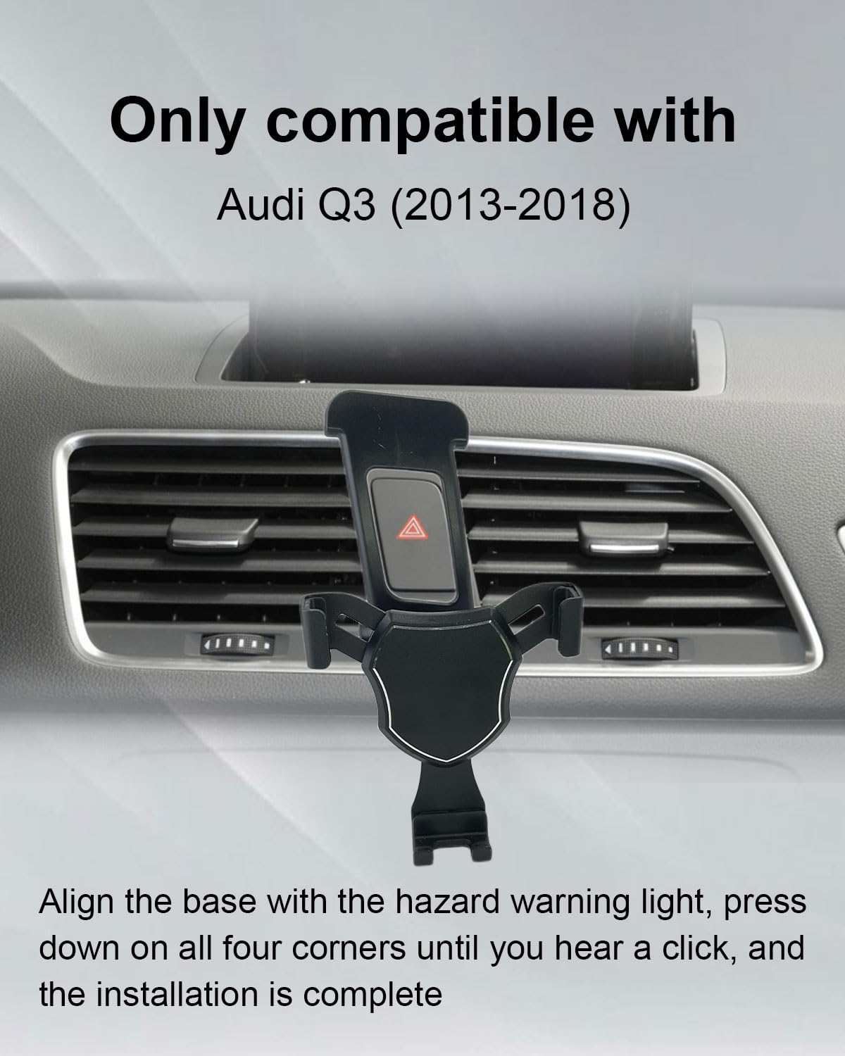 Supporto per telefono compatibile con Audi Q3 2013-2018, gravity blocco stabile a mani libere porta telefono 360 gradi per iPhone 17/16/15/14 per Galaxy S25 S24
