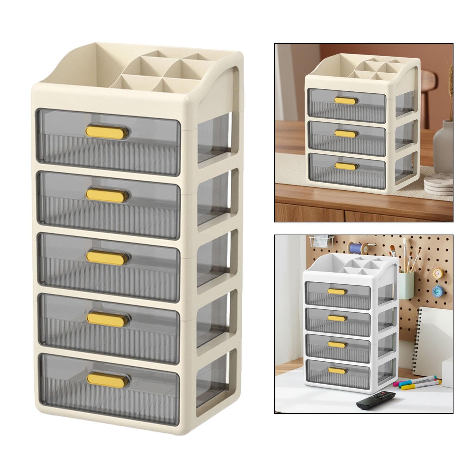 Organizzatore Da Scrivania con Cassetti, Contenitore per Cosmetici, Organizer per Trucchi E Accessori, Crema Marrone a 5 Strati