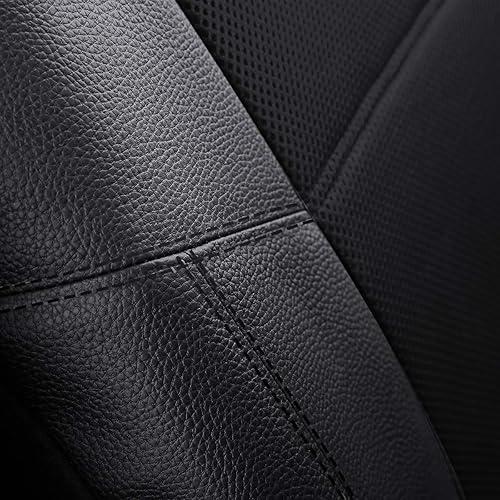 Miniatura 6 de P&J AUTO Funda de asiento de automóvil de cuero y malla, ajuste universal para autos, camiones, camionetas y SUV, compatible con bolsas de aire