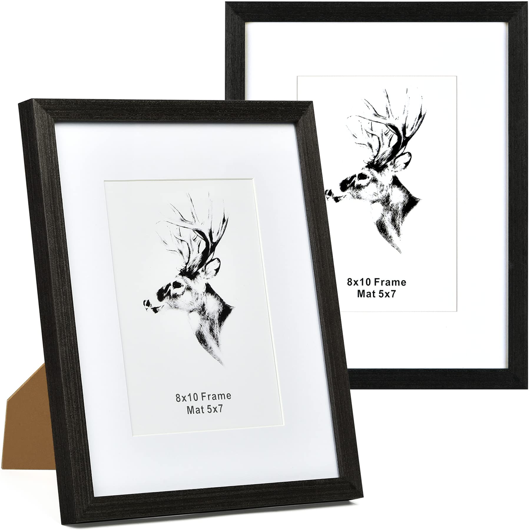 Photo 1 of Yaetm 8x10 Black Picture Frame Set of 2, Solid Wood Photo Frames with Tempered Glass, Display 5x7 with Mat or 8x10 without Mat for Wall Mounting and Tabletop (2 Pack, Black)