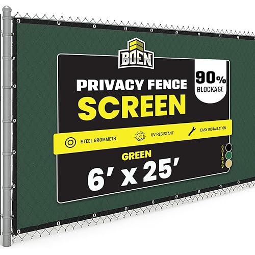 Boen - Backyard Privacy Screen Fence Covering 6' x 25' - Green - Instant Outdoor Privacy Fence Screen for Any Metal, Chain Link, Wood Panels or Plastic Fencing - Shade & Block Wind Privacy Wall