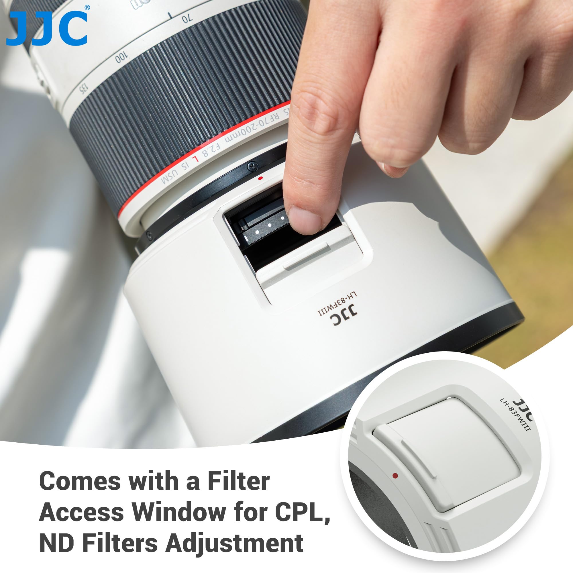 JJC Paraluce compatibile con obiettivo Canon RF 70-200mm F2.8 L IS USM | RF 100-500mm F4.5-7.1 L IS USM, finestra filtro, adatta per filtro e tappo da 77 mm, sostituisce ET-83FWIII